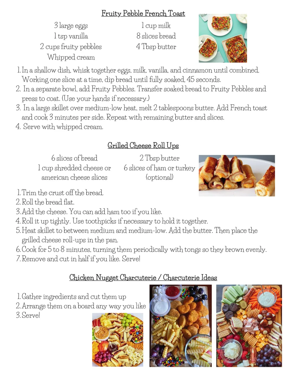Family Fun Day Camp, Wacky Wednesday theme — recipes
